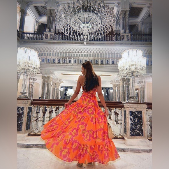 RUNAWAY THE LABEL Orchid Maxi Dress Orange Floral